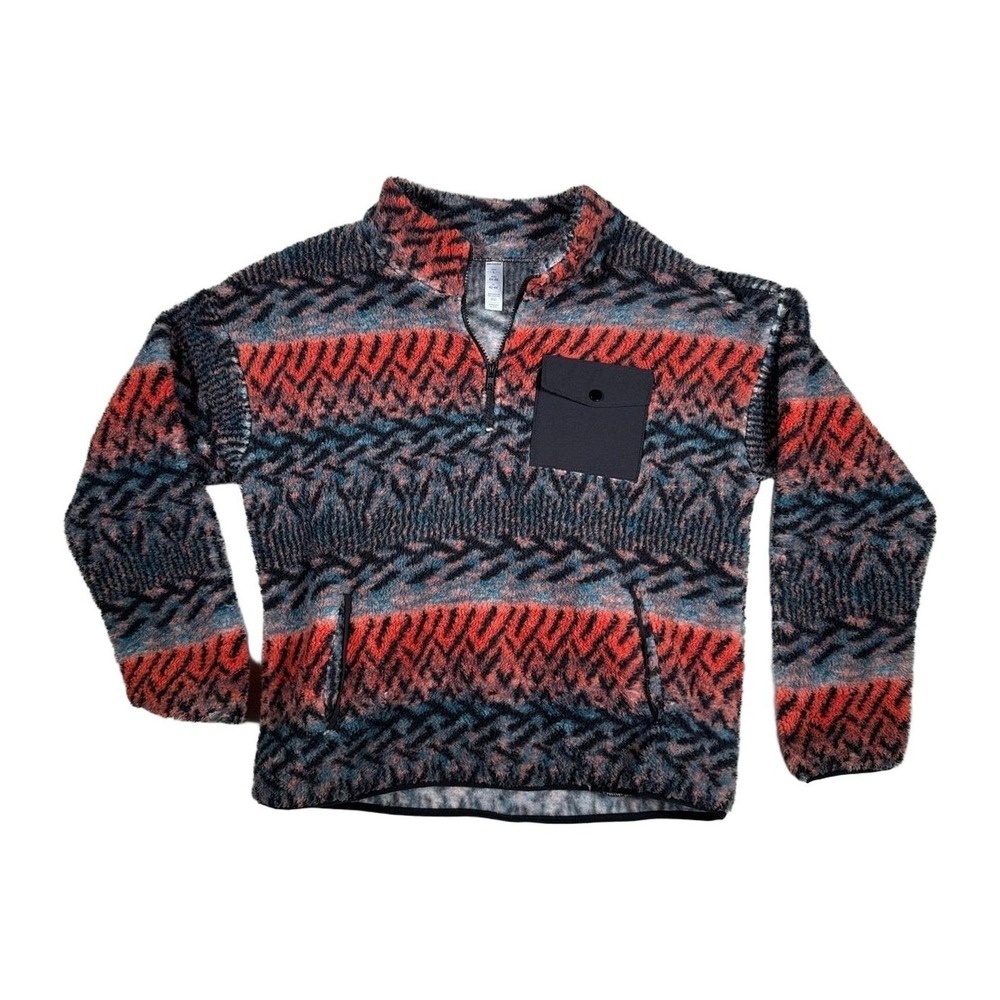 Marika Sherpa Fleece Quarter Zip Pullover Sweater Pattern Size L Womens Red